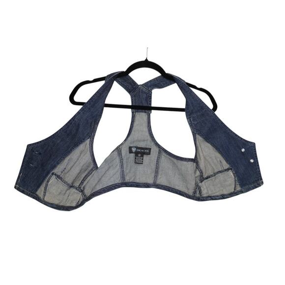 Sneak Peek Denim Cropped Vest Medium | Y2K Racerback Utility Streetwear Layer - Picture 3 of 6